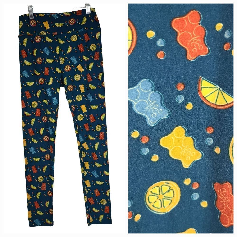 LuLaRoe Gummy Bear One Size (2-10) Butter Soft Legging Teal Citrus Stretch Pants